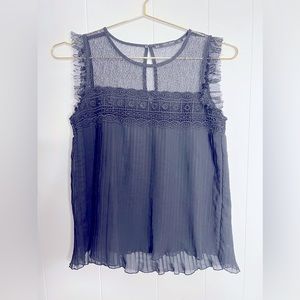 Zara Sleeveless Blouse w/ Fine Crochet & Knifepleats -XS